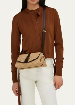 FerragamoLeather-Trim Raffia Crossbody Bag