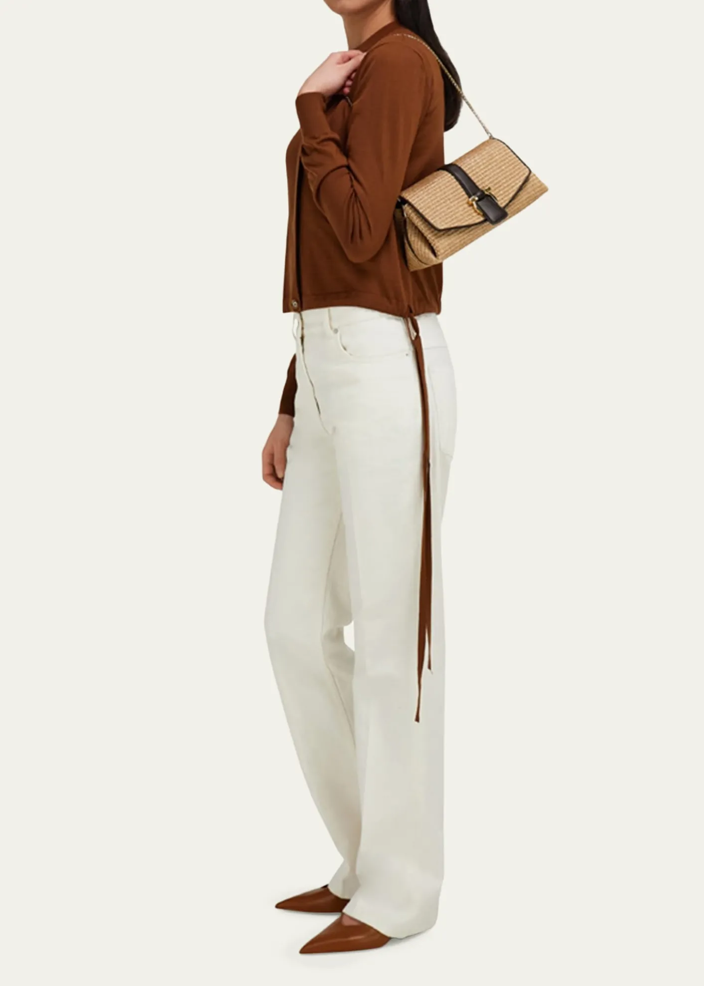 FerragamoLeather-Trim Raffia Crossbody Bag