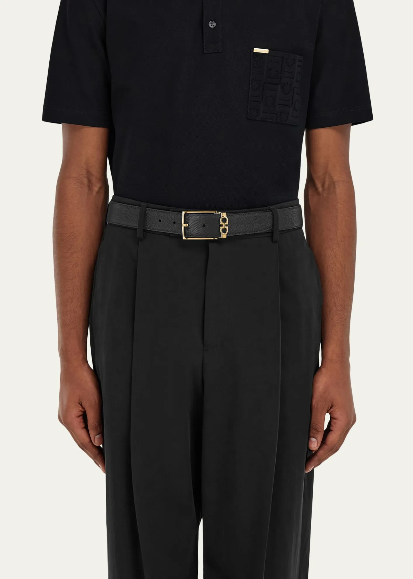FerragamoMen's Reversible Hammered Calfskin Gancini-Loop Belt