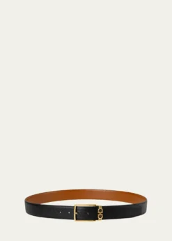 FerragamoMen's Reversible Hammered Calfskin Gancini-Loop Belt