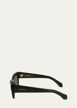 FerragamoMen's Rivets Acetate Rectangle Sunglasses, 53mm