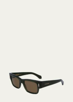 FerragamoMen's Rivets Acetate Rectangle Sunglasses, 53mm