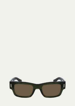 FerragamoMen's Rivets Acetate Rectangle Sunglasses, 53mm