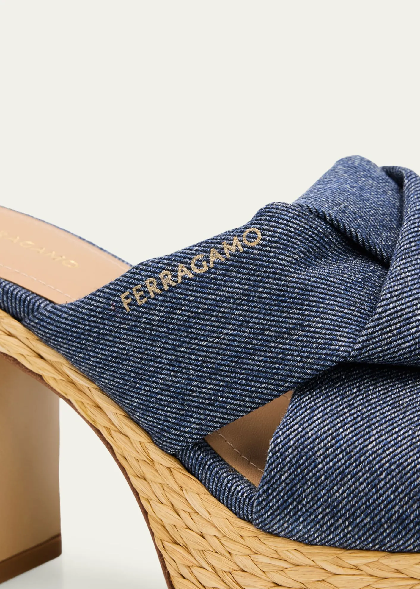 Ferragamo85mm Douglas Platform Denim Mule Sandals