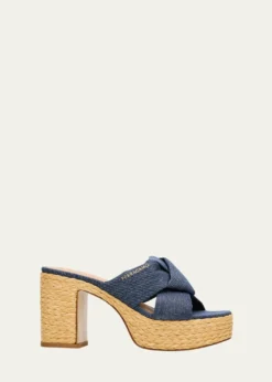 Ferragamo85mm Douglas Platform Denim Mule Sandals