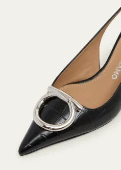Ferragamo40mm Sara Croc-Embossed Leather Slingback Pumps