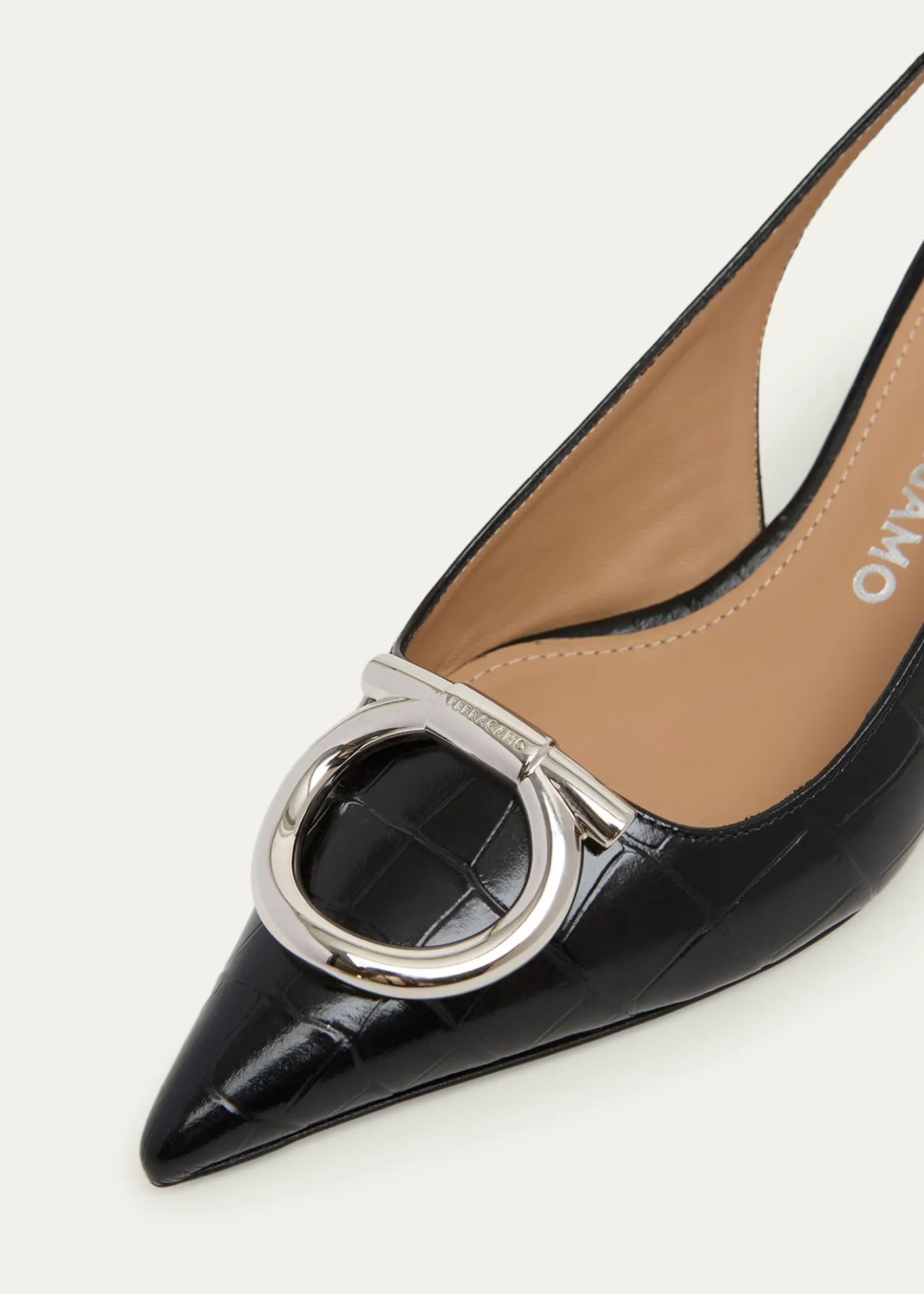 Ferragamo40mm Sara Croc-Embossed Leather Slingback Pumps