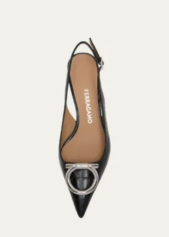 Ferragamo40mm Sara Croc-Embossed Leather Slingback Pumps