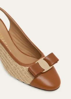 Ferragamo55mm Vetty Raffia and Leather Slingback Pumps
