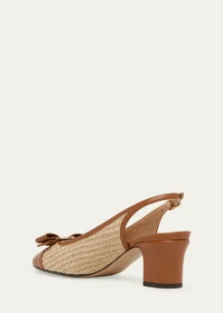 Ferragamo55mm Vetty Raffia and Leather Slingback Pumps