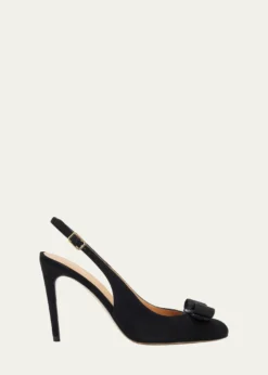 Ferragamo95mm Vibily Bow Suede Slingback Pumps