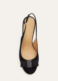 Ferragamo95mm Vibily Bow Suede Slingback Pumps