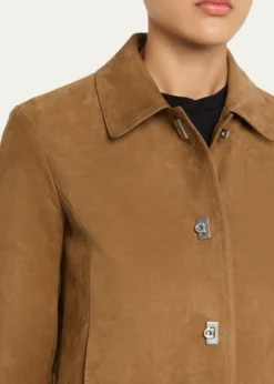 FerragamoNubuck Leather Boxy Jacket