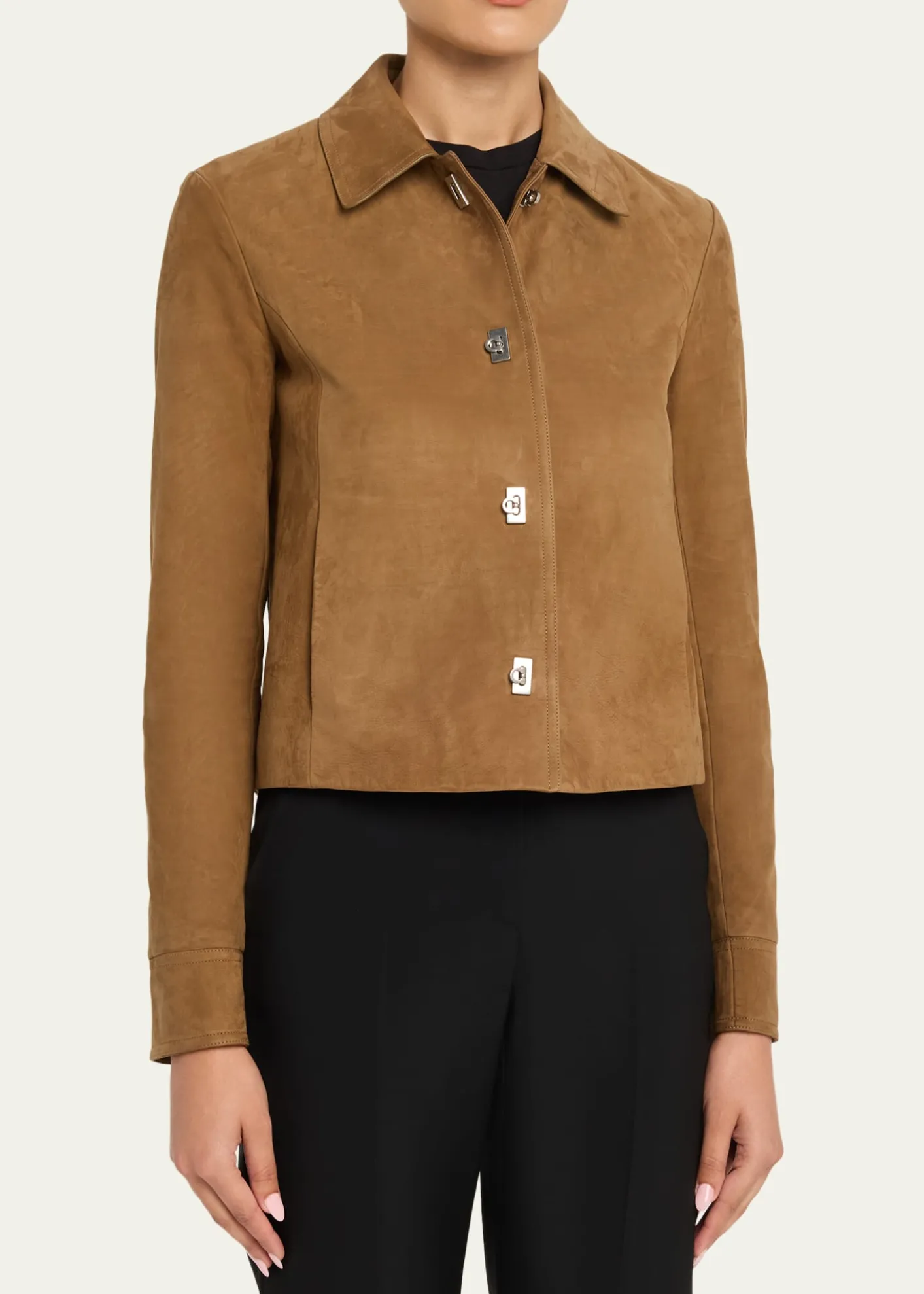 FerragamoNubuck Leather Boxy Jacket
