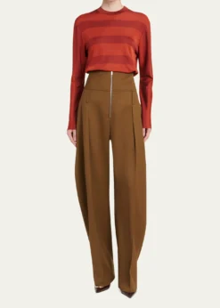 FerragamoPleated Wool-Cashmere Barrel-Leg Trousers