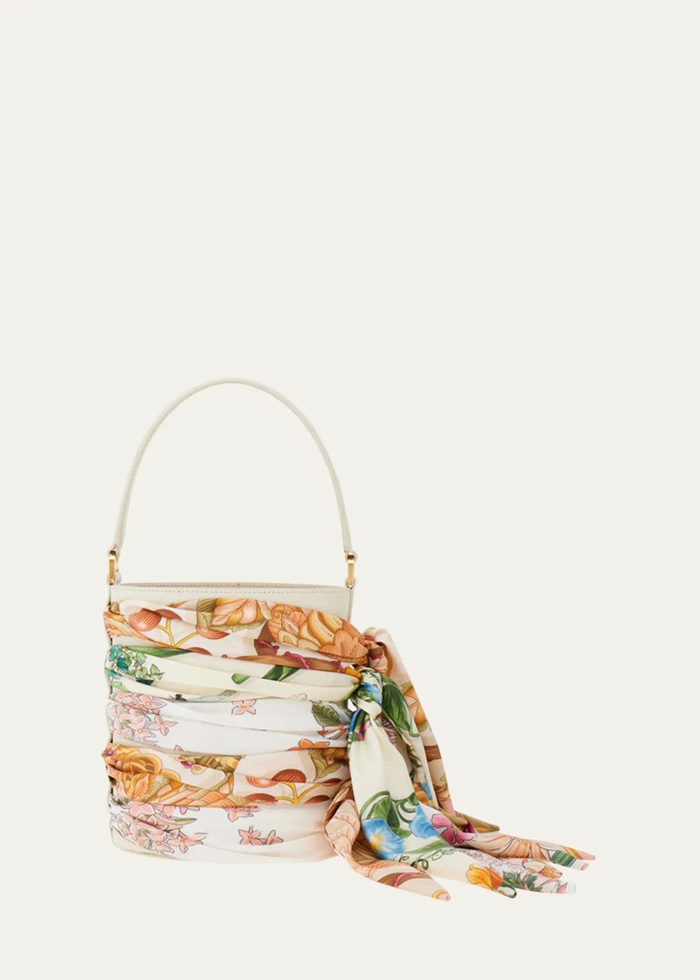 FerragamoScarf-Wrapped Leather Bucket Bag