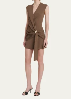 FerragamoSleeveless Draped Wrap Jersey Mini Dress