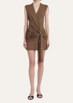 FerragamoSleeveless Draped Wrap Jersey Mini Dress