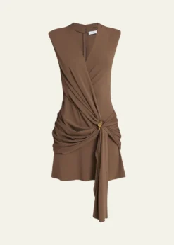 FerragamoSleeveless Draped Wrap Jersey Mini Dress