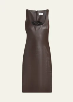 FerragamoSleeveless Plonge Leather Woven-Side Dress