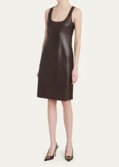 FerragamoSleeveless Plonge Leather Woven-Side Dress