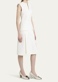 FerragamoSplit V-Neck Sleeveless Crepe Midi Dress