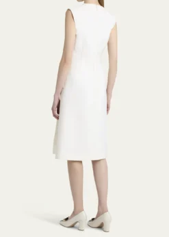 FerragamoSplit V-Neck Sleeveless Crepe Midi Dress