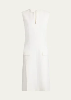 FerragamoSplit V-Neck Sleeveless Crepe Midi Dress