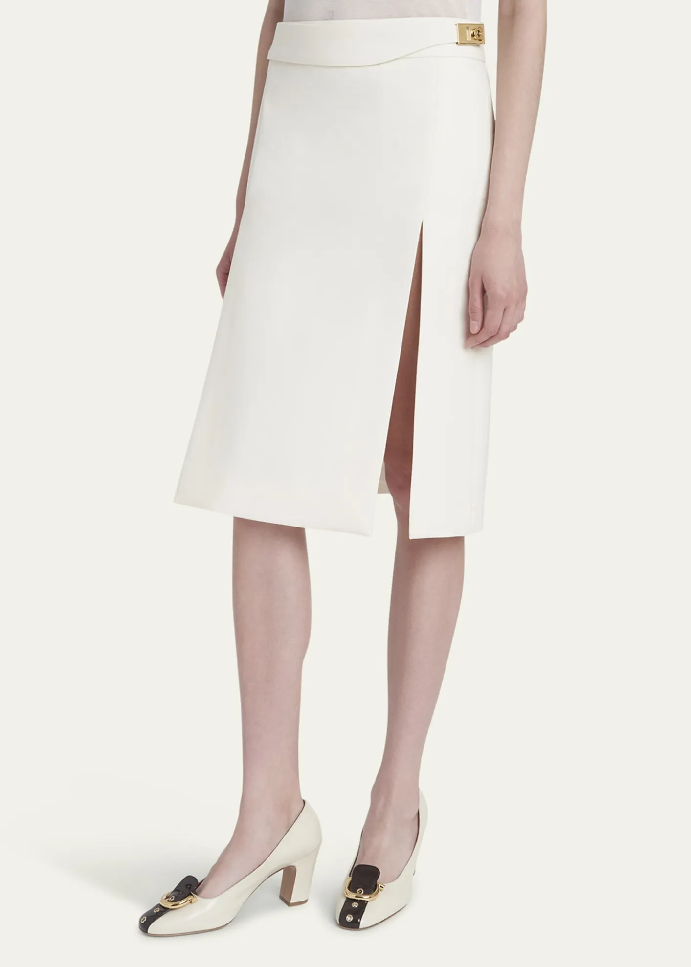 FerragamoTwist-Lock Belted Slit Pencil Skirt