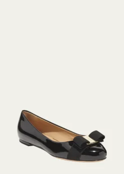 FerragamoVarina Patent Leather Bow Ballerina Flats