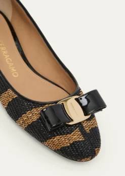 FerragamoVarina Zebra-Printed Raffia Ballerina Flats