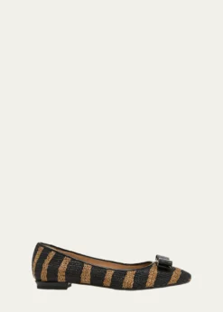 FerragamoVarina Zebra-Printed Raffia Ballerina Flats