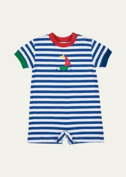 Florence EisemanBoy's Sailboat Applique Stripe Knit Shortall, Size 3M-24M