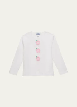 Florence EisemanGirl's Flower Applique Cotton Cardigan, Size 3M-7