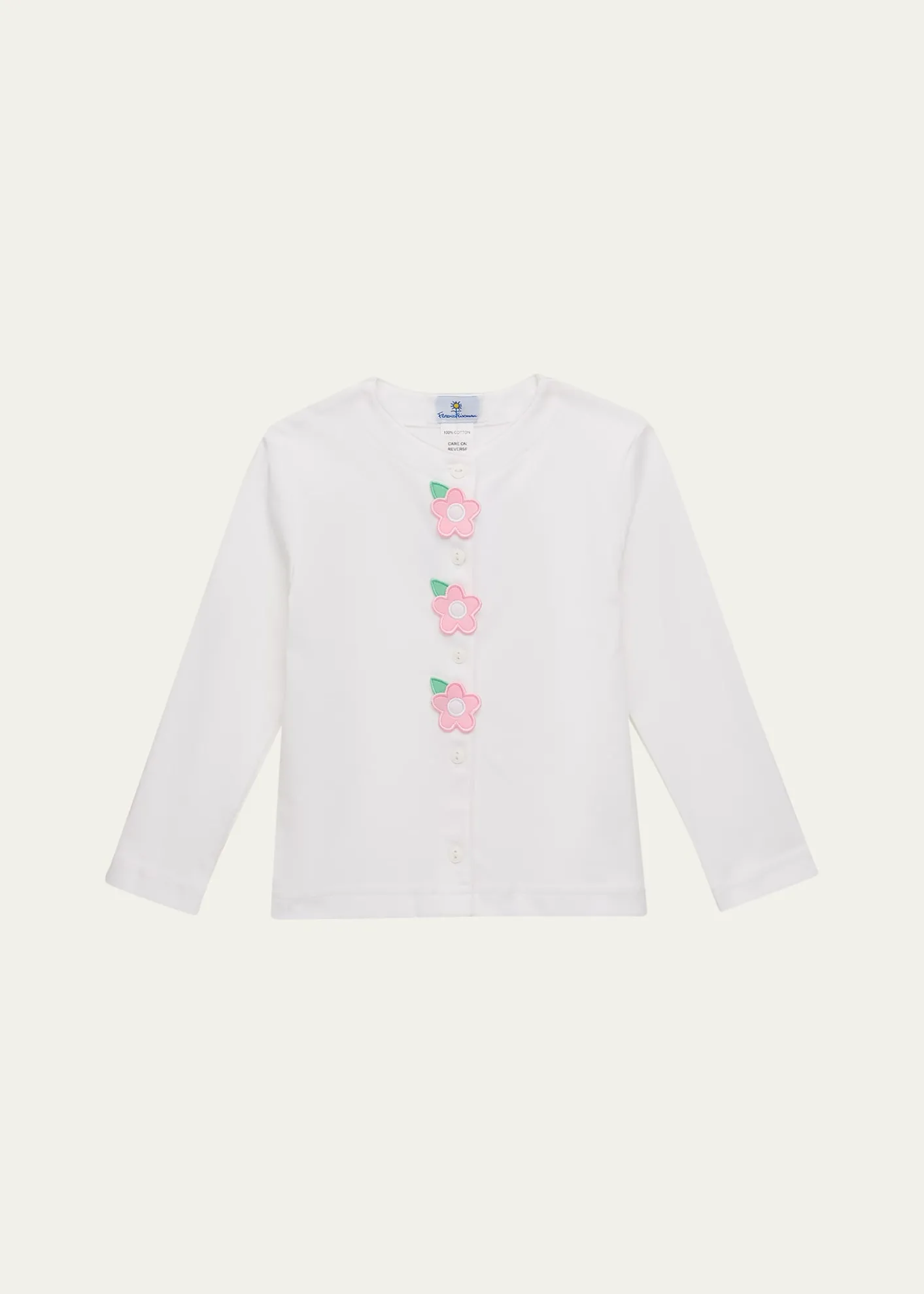Florence EisemanGirl's Flower Applique Cotton Cardigan, Size 3M-7
