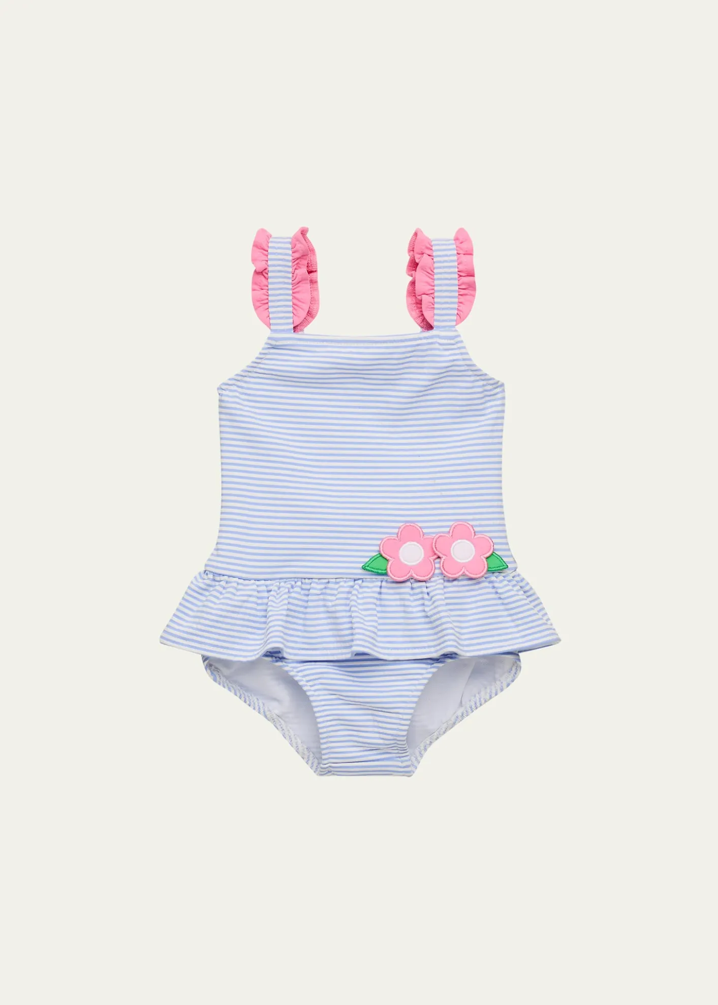 Florence EisemanGirl's Seersucker One-Piece Swimsuit with Flowers, Size 6M-24M