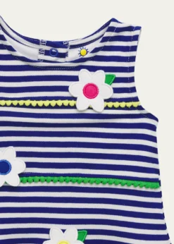Florence EisemanGirl's Stripe Knit Romper with Pompoms & Flowers, Size 3M-24M
