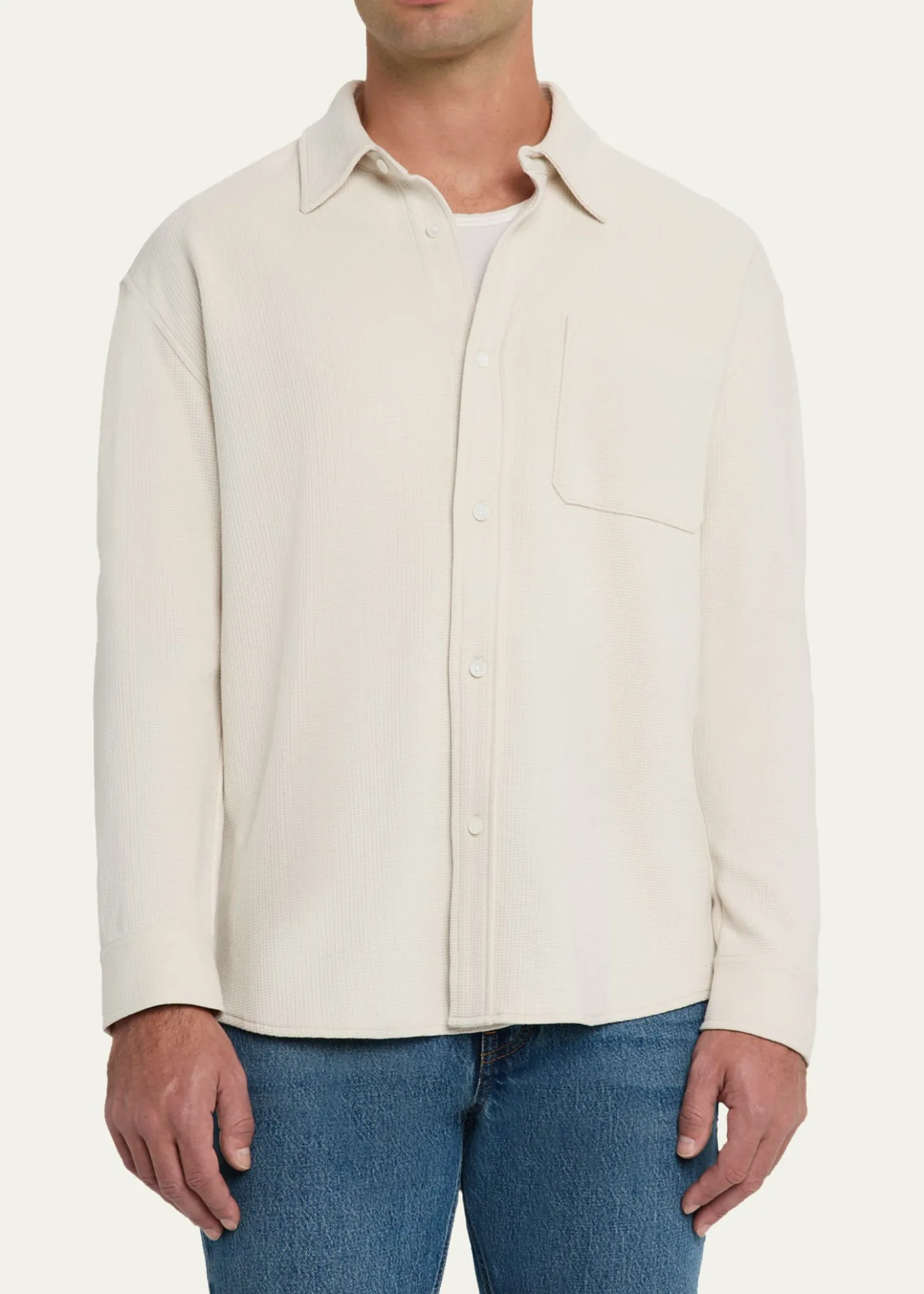 FRAMEMen's Cotton Waffle Texture Button-Down Shirt