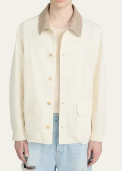 FRAMEMen's Corduroy-Collar Canvas Shirt Jacket