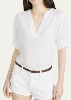 FRAMEThe Linen V-Neck Top