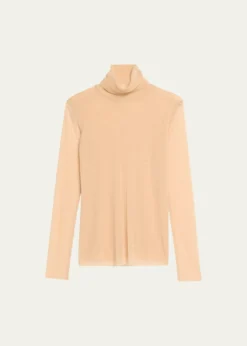 FuzziLong-Sleeve Turtleneck Tulle Blouse