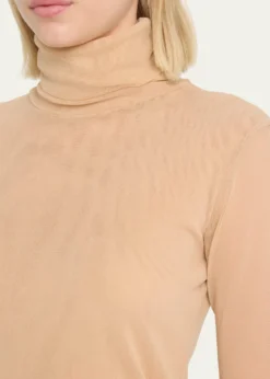 FuzziLong-Sleeve Turtleneck Tulle Blouse