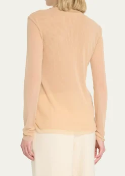 FuzziLong-Sleeve Turtleneck Tulle Blouse