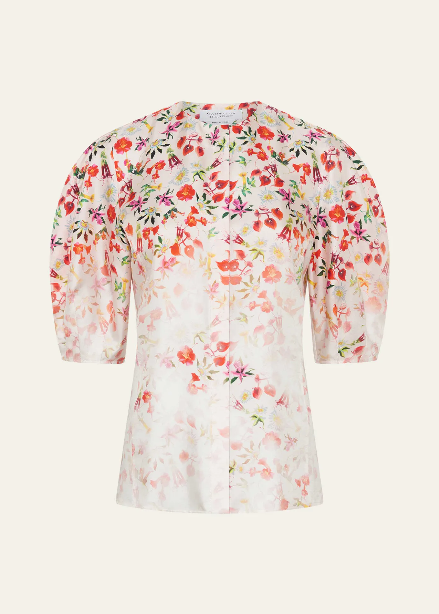 Gabriela HearstEdify Degrade Floral Silk Puff-Sleeve Top