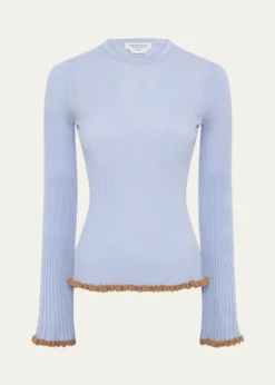 Gabriela HearstErya Ruffle-Trim Rib Crewneck Sweater