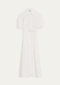 Gabriela HearstMaude Linen Puff-Sleeve Belted Midi Shirtdress