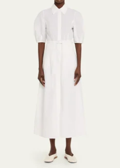 Gabriela HearstMaude Linen Puff-Sleeve Belted Midi Shirtdress