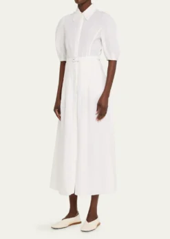 Gabriela HearstMaude Linen Puff-Sleeve Belted Midi Shirtdress