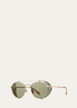 Garrett LeightMen's Ocampo Metal Round Sunglasses with Side Shields
