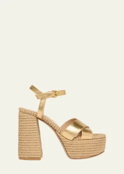 Gianvito RossiMetallic Raffia Crisscross Platform Sandals